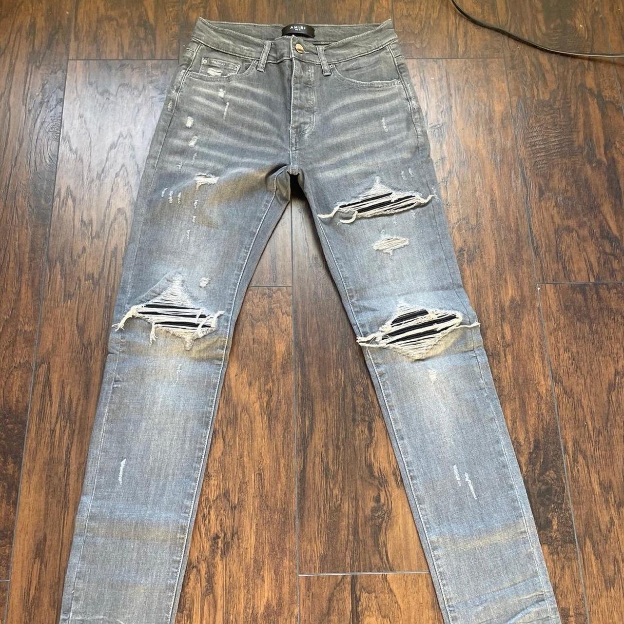 P0-1-258.jpg Amiri Men's Grey and Blue Jeans - Image 1