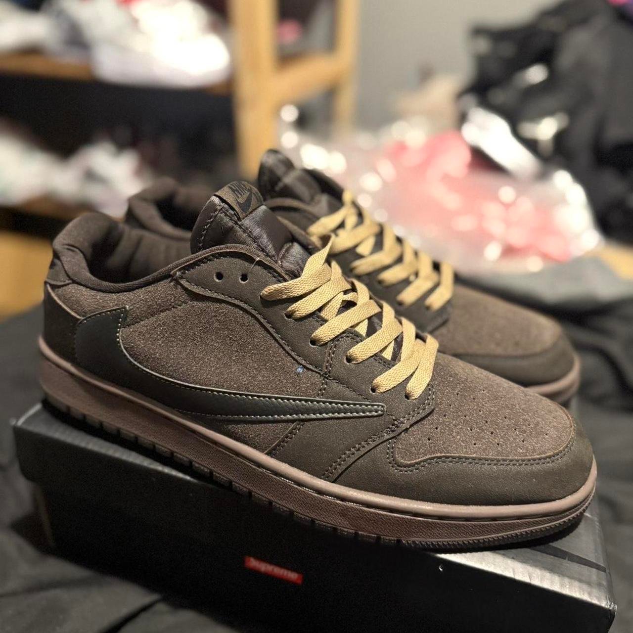 P0-295.jpg Jordan Men's Brown and Grey Trainers - Image 1