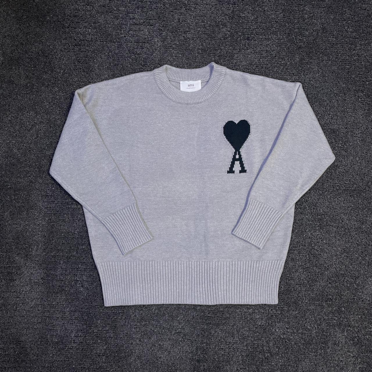 P0-3-455.jpg AMI Paris Men's Grey Jumper - Image 1