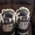 Louis Vuitton Men's Black and Grey Trainers - Image 4