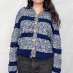 American Vintage Women's Navy and White Cardigan
