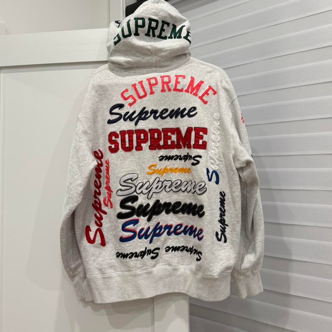 P0-6-58.jpg Supreme Men's Grey and White Hoodie - Image 1