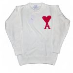 AMI Paris Men's Cream and Red Jumper