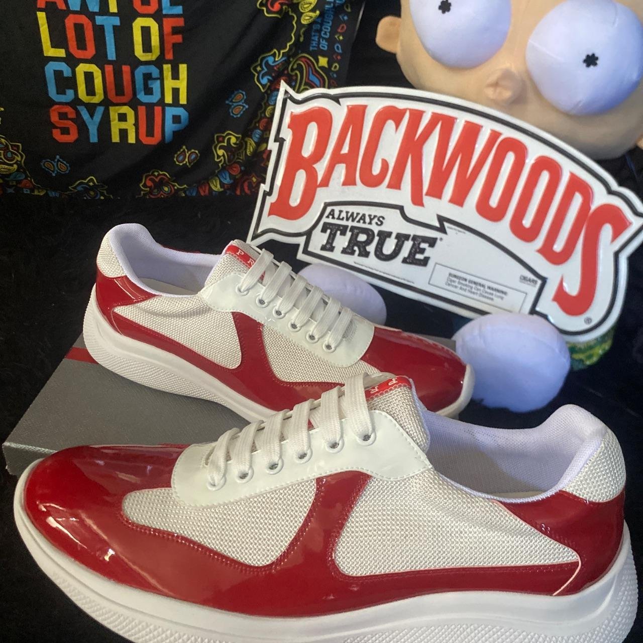 P0-7-52.jpg Prada Men's Red and White Trainers - Image 1